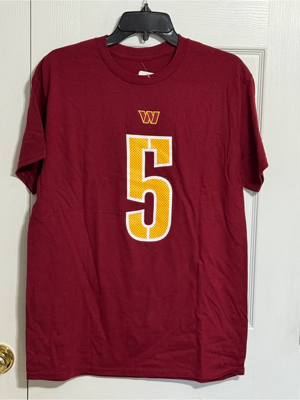 Maroon Short-Sleeve Graphic Tee with Yellow Number 5